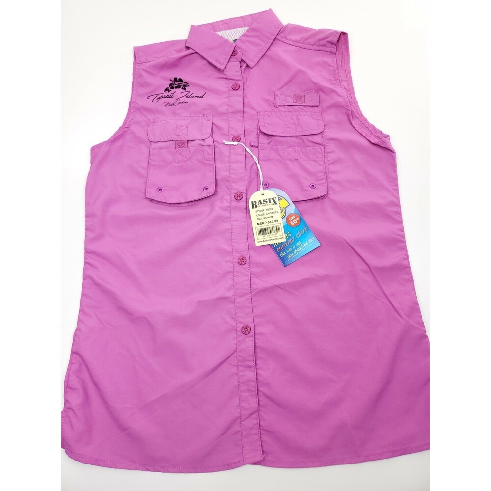 BANANA BOAT Topsail Island NC Sz M Sleeveless UPF 50 Button Shirt Pink